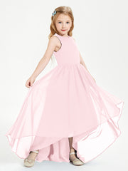 Asymmetrical Junior Bridesmaid Dresses with Scoop Neckline Blushing Pink