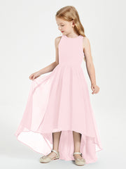 Asymmetrical Junior Bridesmaid Dresses with Scoop Neckline Blushing Pink