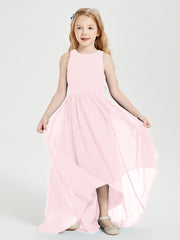 Asymmetrical Junior Bridesmaid Dresses with Scoop Neckline Blushing Pink