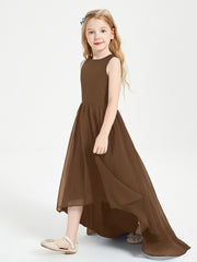 Asymmetrical Junior Bridesmaid Dresses with Scoop Neckline Brown