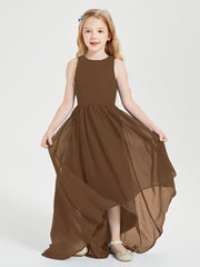Asymmetrical Junior Bridesmaid Dresses with Scoop Neckline Brown