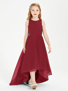 Asymmetrical Junior Bridesmaid Dresses with Scoop Neckline Burgundy