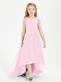 Asymmetrical Junior Bridesmaid Dresses with Scoop Neckline Candy Pink