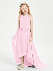 Asymmetrical Junior Bridesmaid Dresses with Scoop Neckline Candy Pink