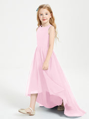 Asymmetrical Junior Bridesmaid Dresses with Scoop Neckline Candy Pink