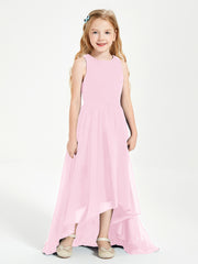 Asymmetrical Junior Bridesmaid Dresses with Scoop Neckline Candy Pink