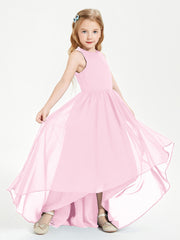 Asymmetrical Junior Bridesmaid Dresses with Scoop Neckline Candy Pink