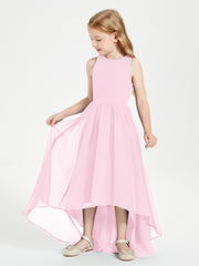 Asymmetrical Junior Bridesmaid Dresses with Scoop Neckline Candy Pink