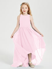 Asymmetrical Junior Bridesmaid Dresses with Scoop Neckline Candy Pink