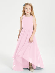 Asymmetrical Junior Bridesmaid Dresses with Scoop Neckline Candy Pink