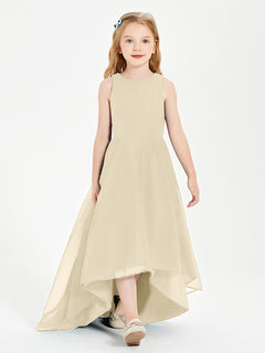 Asymmetrical Junior Bridesmaid Dresses with Scoop Neckline Champagne