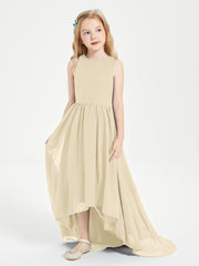 Asymmetrical Junior Bridesmaid Dresses with Scoop Neckline Champagne