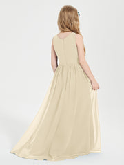 Asymmetrical Junior Bridesmaid Dresses with Scoop Neckline Champagne