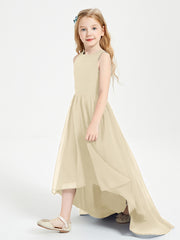Asymmetrical Junior Bridesmaid Dresses with Scoop Neckline Champagne