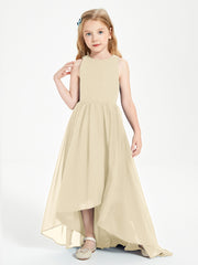 Asymmetrical Junior Bridesmaid Dresses with Scoop Neckline Champagne