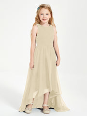 Asymmetrical Junior Bridesmaid Dresses with Scoop Neckline Champagne