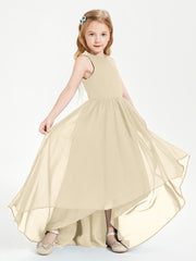 Asymmetrical Junior Bridesmaid Dresses with Scoop Neckline Champagne
