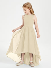 Asymmetrical Junior Bridesmaid Dresses with Scoop Neckline Champagne
