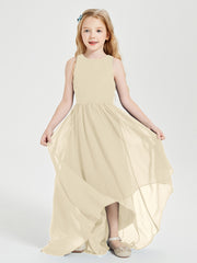 Asymmetrical Junior Bridesmaid Dresses with Scoop Neckline Champagne