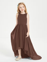 Asymmetrical Junior Bridesmaid Dresses with Scoop Neckline Chocolate