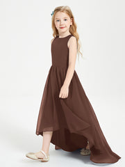 Asymmetrical Junior Bridesmaid Dresses with Scoop Neckline Chocolate