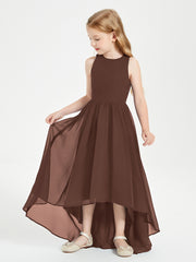 Asymmetrical Junior Bridesmaid Dresses with Scoop Neckline Chocolate
