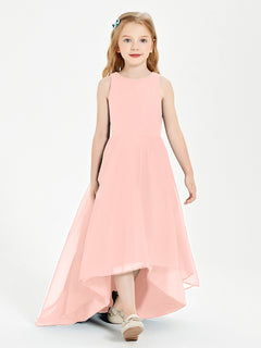 Asymmetrical Junior Bridesmaid Dresses with Scoop Neckline Coral