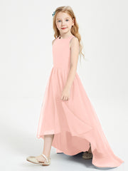 Asymmetrical Junior Bridesmaid Dresses with Scoop Neckline Coral