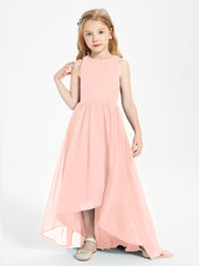 Asymmetrical Junior Bridesmaid Dresses with Scoop Neckline Coral