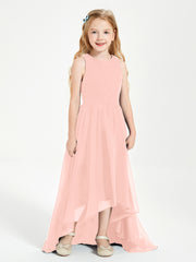 Asymmetrical Junior Bridesmaid Dresses with Scoop Neckline Coral