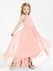 Asymmetrical Junior Bridesmaid Dresses with Scoop Neckline Coral
