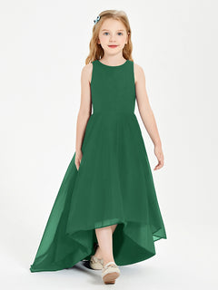 Asymmetrical Junior Bridesmaid Dresses with Scoop Neckline Dark Green