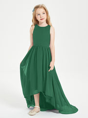Asymmetrical Junior Bridesmaid Dresses with Scoop Neckline Dark Green