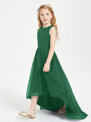 Asymmetrical Junior Bridesmaid Dresses with Scoop Neckline Dark Green