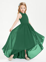 Asymmetrical Junior Bridesmaid Dresses with Scoop Neckline Dark Green