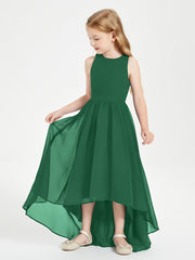 Asymmetrical Junior Bridesmaid Dresses with Scoop Neckline Dark Green