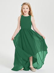 Asymmetrical Junior Bridesmaid Dresses with Scoop Neckline Dark Green