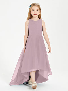 Asymmetrical Junior Bridesmaid Dresses with Scoop Neckline Dusk