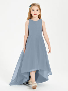 Asymmetrical Junior Bridesmaid Dresses with Scoop Neckline Dusty Blue