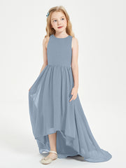 Asymmetrical Junior Bridesmaid Dresses with Scoop Neckline Dusty Blue