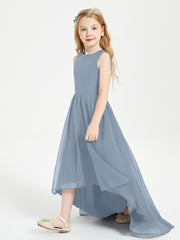 Asymmetrical Junior Bridesmaid Dresses with Scoop Neckline Dusty Blue