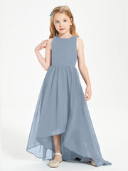Asymmetrical Junior Bridesmaid Dresses with Scoop Neckline Dusty Blue
