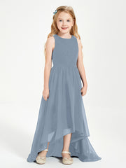 Asymmetrical Junior Bridesmaid Dresses with Scoop Neckline Dusty Blue