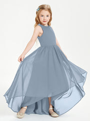 Asymmetrical Junior Bridesmaid Dresses with Scoop Neckline Dusty Blue
