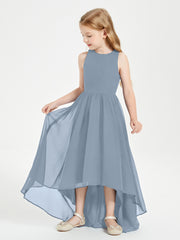 Asymmetrical Junior Bridesmaid Dresses with Scoop Neckline Dusty Blue