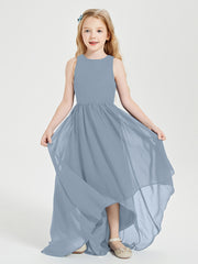 Asymmetrical Junior Bridesmaid Dresses with Scoop Neckline Dusty Blue