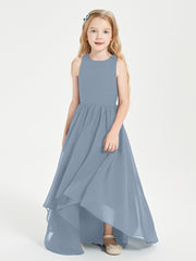 Asymmetrical Junior Bridesmaid Dresses with Scoop Neckline Dusty Blue