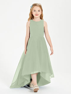 Asymmetrical Junior Bridesmaid Dresses with Scoop Neckline Dusty Sage