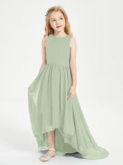 Asymmetrical Junior Bridesmaid Dresses with Scoop Neckline Dusty Sage