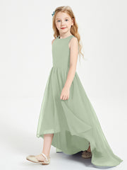 Asymmetrical Junior Bridesmaid Dresses with Scoop Neckline Dusty Sage